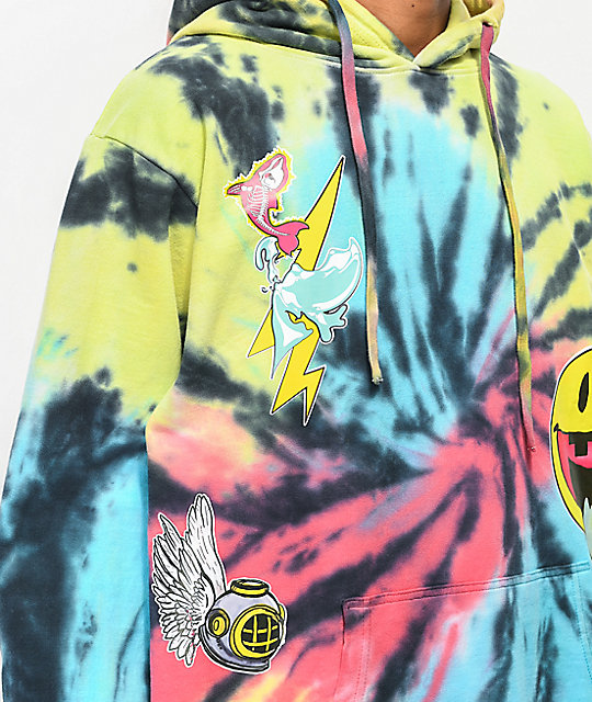 pink and yellow tie dye hoodie
