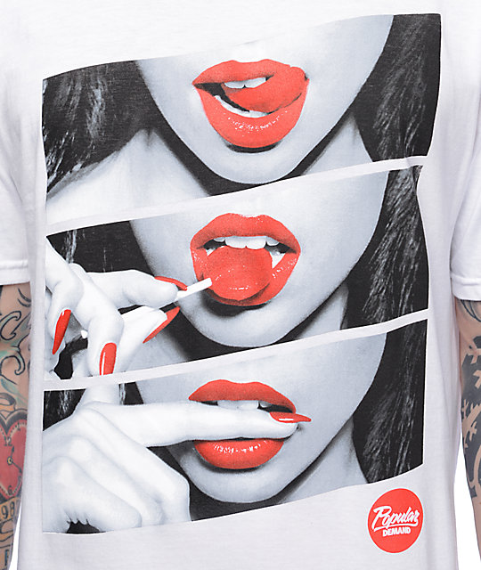 Popular Demand Candy Lips White & Red T-Shirt | Zumiez