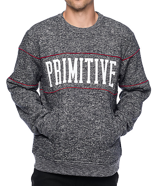 Download Primitive Piped Heather Grey Crew Neck Sweatshirt | Zumiez