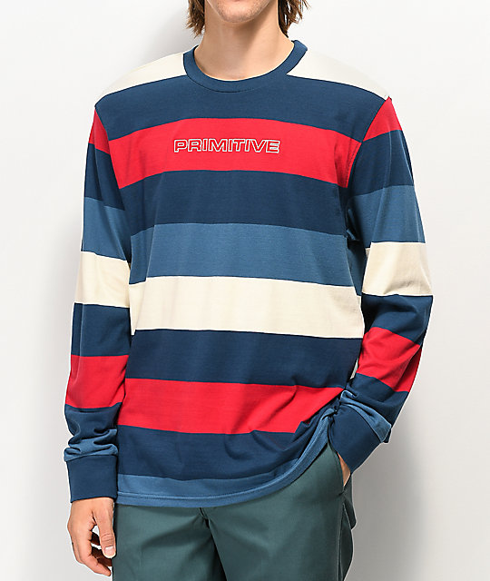 Primitive Porter Blue Red White Stripe Long Sleeve T Shirt Zumiez