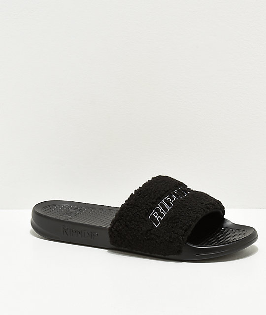 RIPNDIP Black Sherpa Slide Sandals | Zumiez