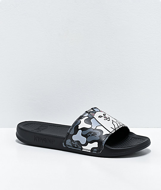RIPNDIP Lord Nermal Black & Blizzard Camo Slide Sandals | Zumiez