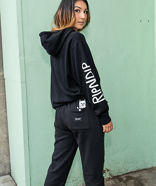 black hoodie with black sweatpants