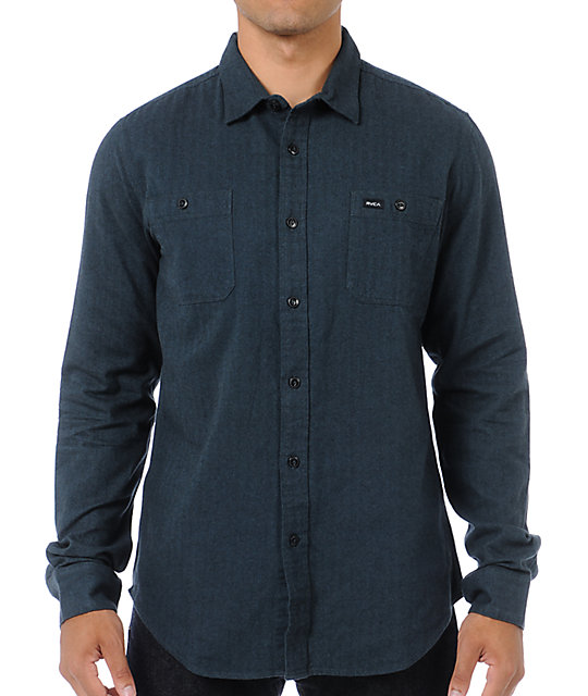 RVCA Bone Dark Blue Button Up Shirt