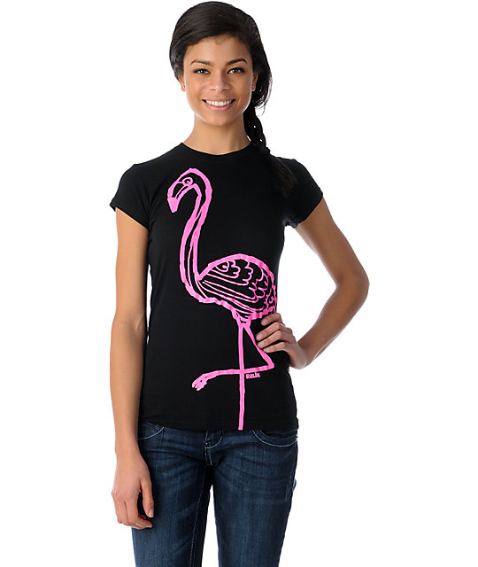 Ralik Flamingle Black Crew Neck T-Shirt | Zumiez