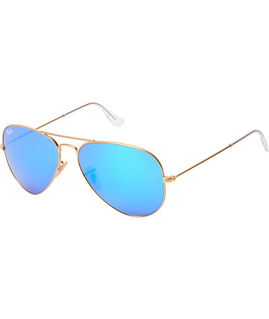 Ray-Ban Aviator Matte Gold & Blue Mirror Large Sunglasses | Zumiez