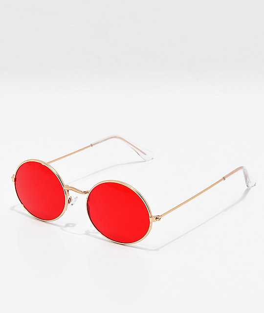 red tinted round sunglasses