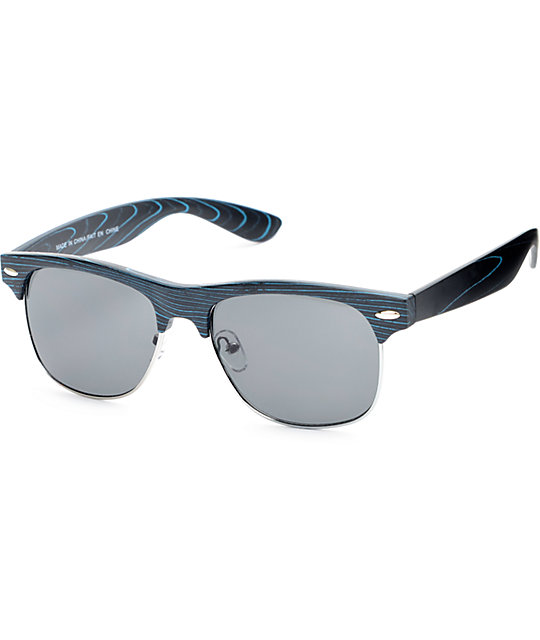 Retro Retro Blue Sunglasses Blackamp; Blue Wood Retro Wood Blackamp; Sunglasses Blackamp; 2DIEH9