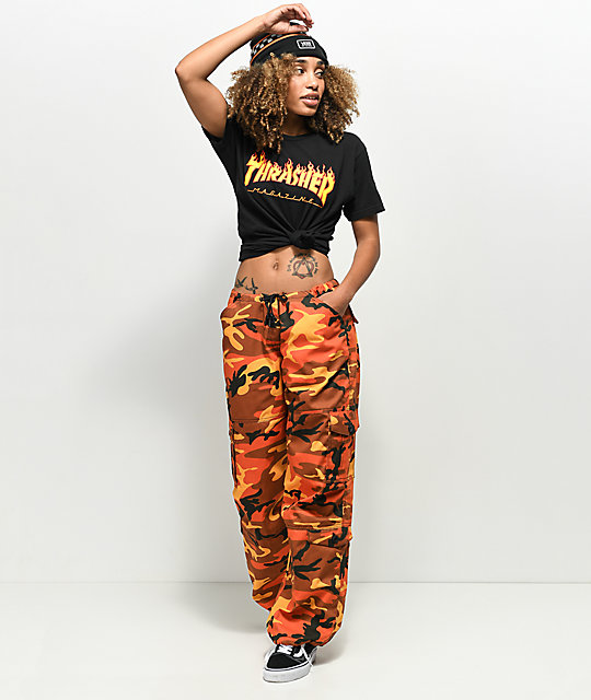 orange camo cargo pants womens