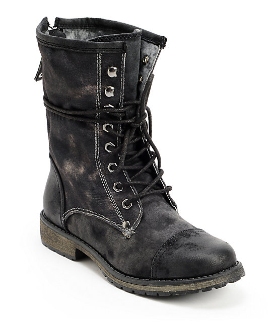 Roxy Concord Black Leather & Canvas Boots