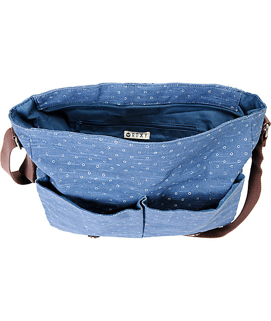 Roxy Flutter Blue Dot Canvas Messenger Bag Zumiez Roxy Flutter Blue Dot Canvas Messenger Bag