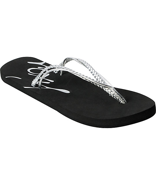 silver flip flops