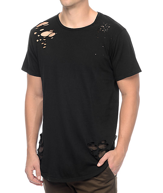 Rustic Dime Black Distressed Long T-Shirt