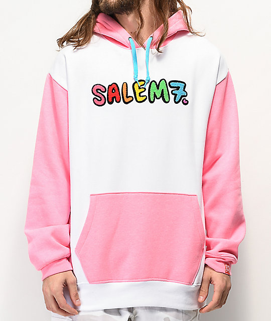 pink and white hoodie