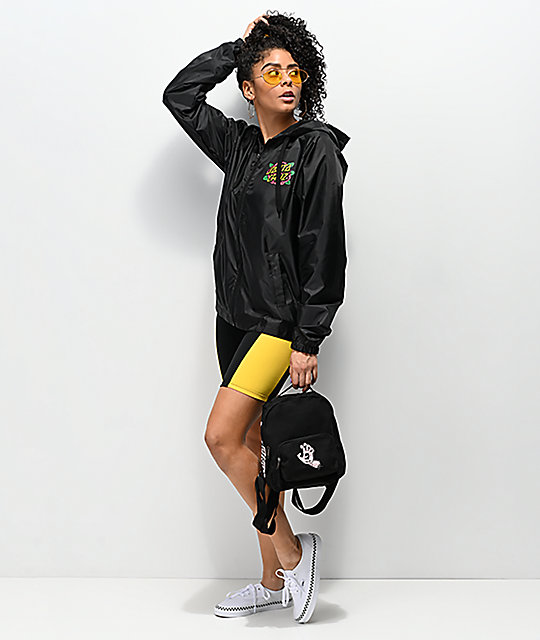 windbreaker and biker shorts