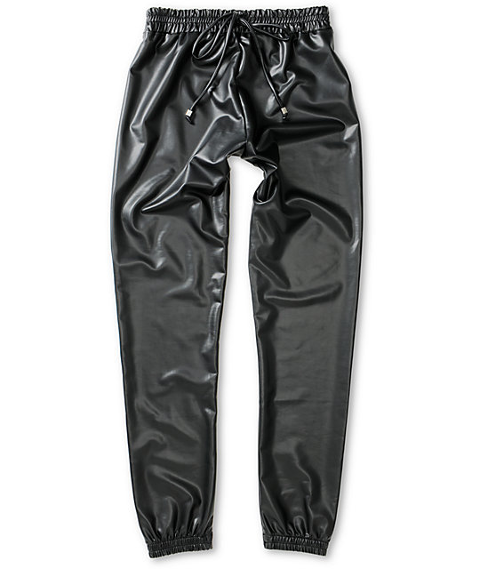See You Monday Black Faux Leather Jogger Pants | Zumiez