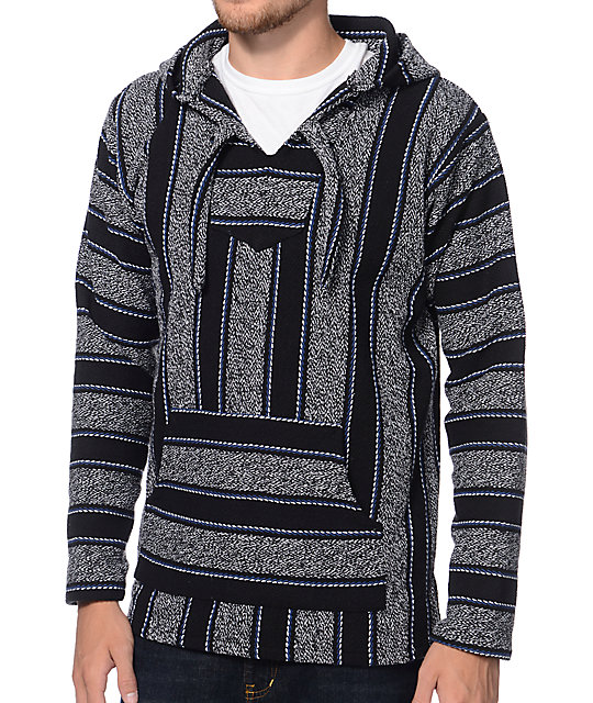 Senor Lopez Twist White, Grey, & Royal Blue Poncho | Zumiez