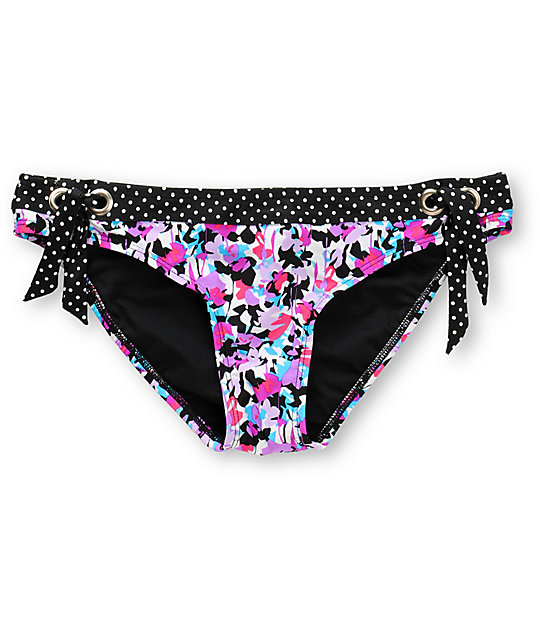 Shi Polka Dot & Floral Black Bikini Bottom | Zumiez