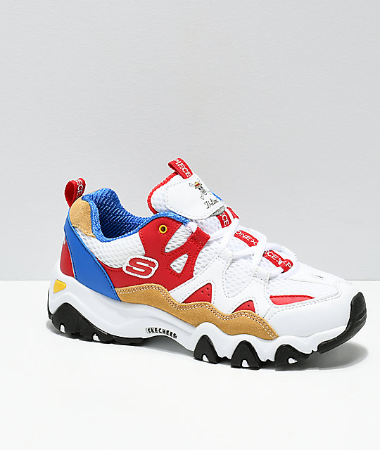 Skechers x One Piece D'Lites 2 White, Red, & Blue Shoes