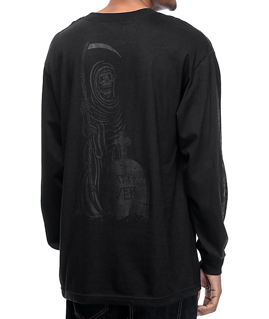 Sketchy Tank Party's Over Black On Black Long Sleeve T-Shirt