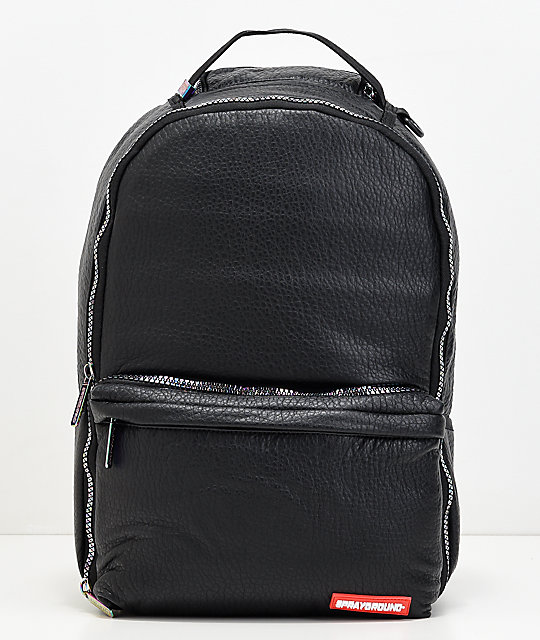 Sprayground Black Leather Iridescent Cargo Backpack