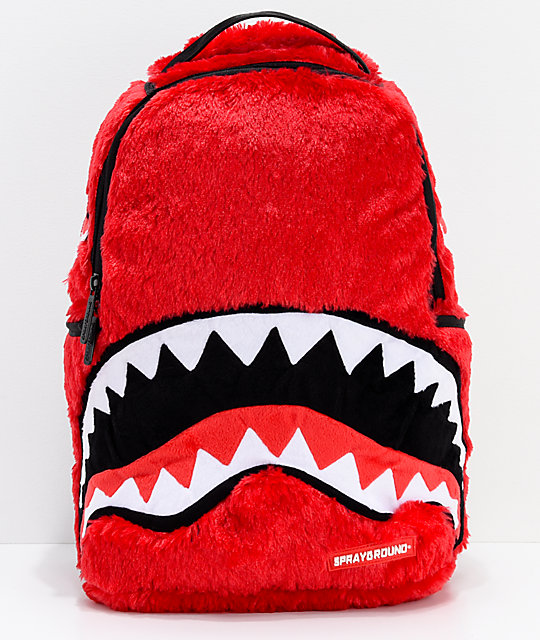 Sprayground Fur Monster Shark Mouth Red Backpack | Zumiez