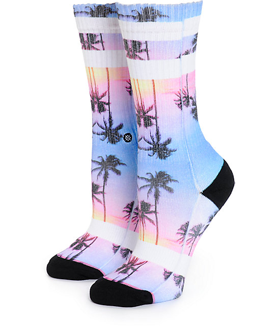 Stance Purple Night Palm Tree Sublimated Crew Socks | Zumiez