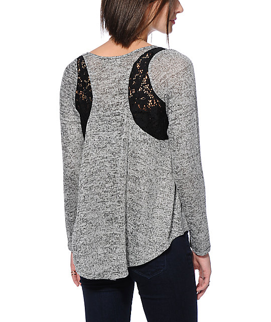 Starling Black Speckle & Crochet Sweater | Zumiez