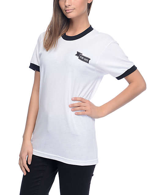 Stay Cute AF Black & White Ringer T-Shirt | Zumiez