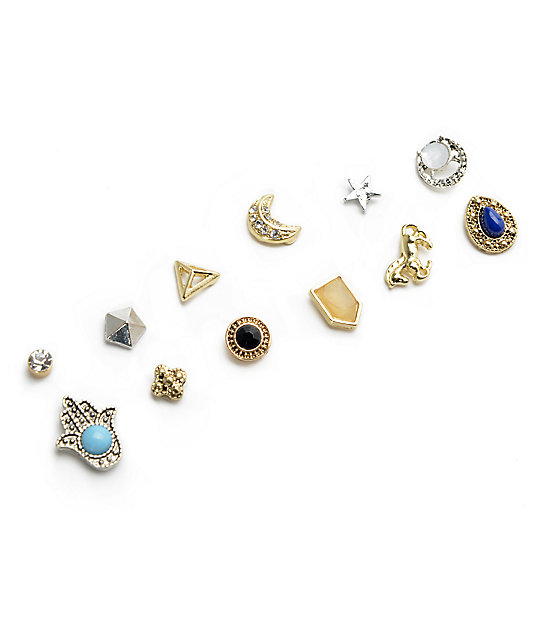 Stone Locket 12 Pack Mix Match Stud Earring Zumiez Stone Locket 12 Pack Mix Match Stud Earring