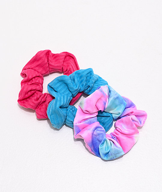 Stone Locket Blue Pink Tie Dye 3 Pack Scrunchies Zumiez