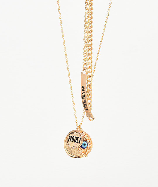 Stone Locket Seeing Eye Gold Necklace Bracelet 2 Pack Zumiez Stone Locket Seeing Eye Gold Necklace Bracelet 2 Pack