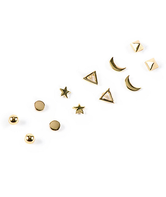 Stone Locket Star Moon Multipack Stud Earrings Zumiez Stone Locket Star Moon Multipack Stud Earrings