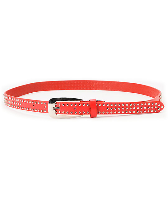 Super Trader Triple Studded Red Skinny Belt | Zumiez