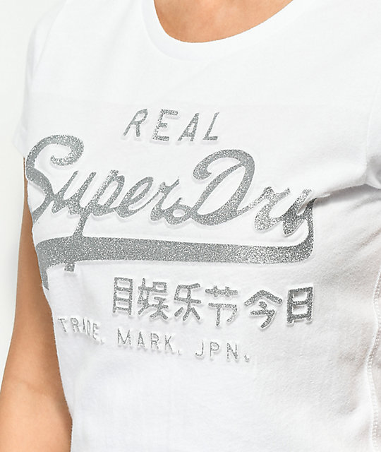 vintage logo embossed t-shirt Shirt White Embossed  Zumiez Glitter Vintage Superdry  T Logo