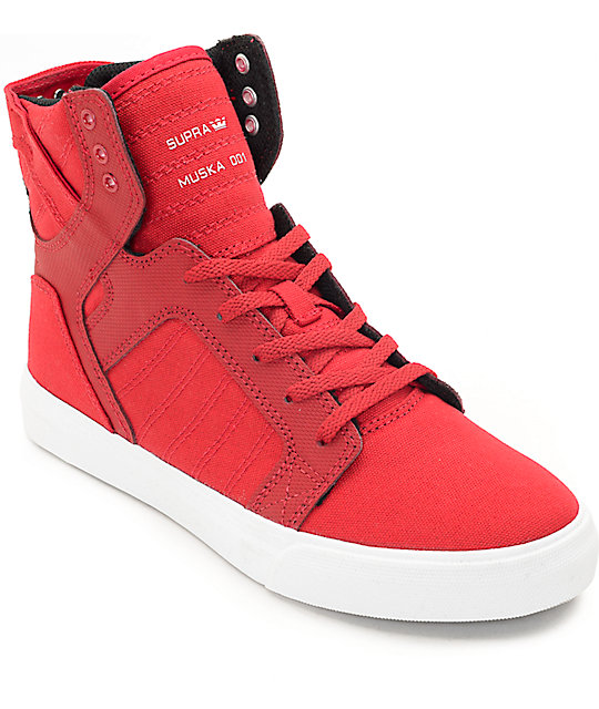 Supra Boys Skytop Red & White Skate Shoes at Zumiez : PDP