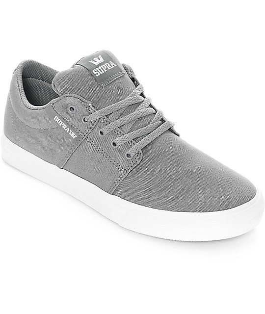 Supra Boys Stacks II Vulc Grey & White Canvas Skate Shoes | Zumiez