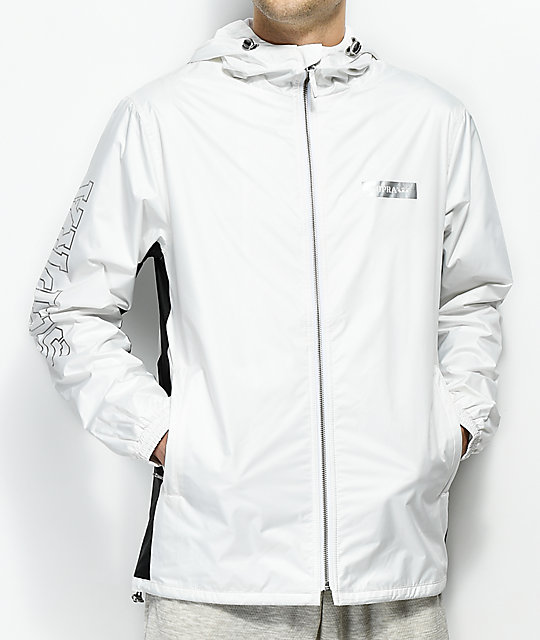 white zip up windbreaker