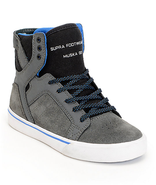Supra Kids Skytop Grey Canvas High Top Skate Shoes