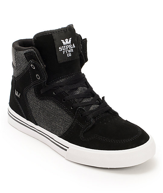Supra Kids Vaider Black Denim & White Skate Shoes