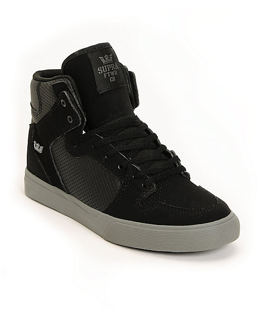 Supra Kids Vaider Black Perforated High Top Skate Shoes | Zumiez