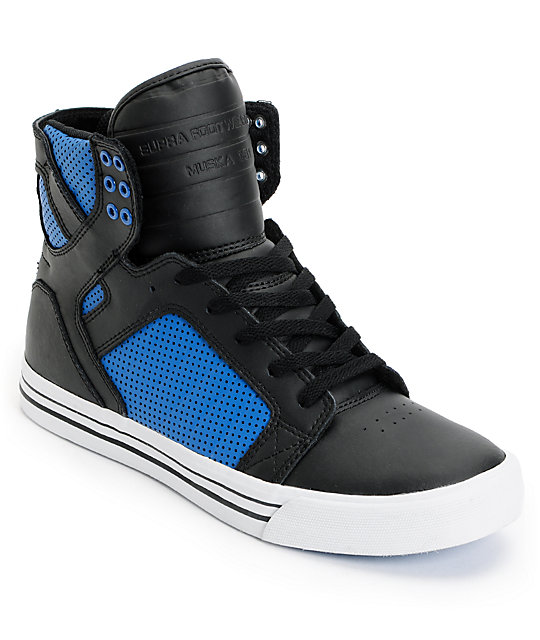 Supra Skytop Black & Royal Blue Perforated Leather Skate Shoes | Zumiez