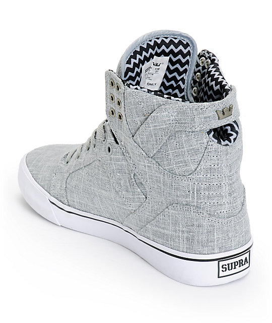 Supra Skytop Grey Linen & White Canvas Skate Shoes | Zumiez