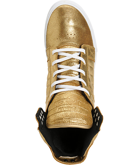 Supra Skytop Metallic Gold Leather Skate Shoes | Zumiez