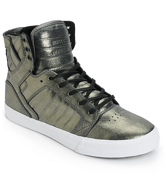 Supra Skytop Metallic Pewter Leather Skate Shoes | Zumiez