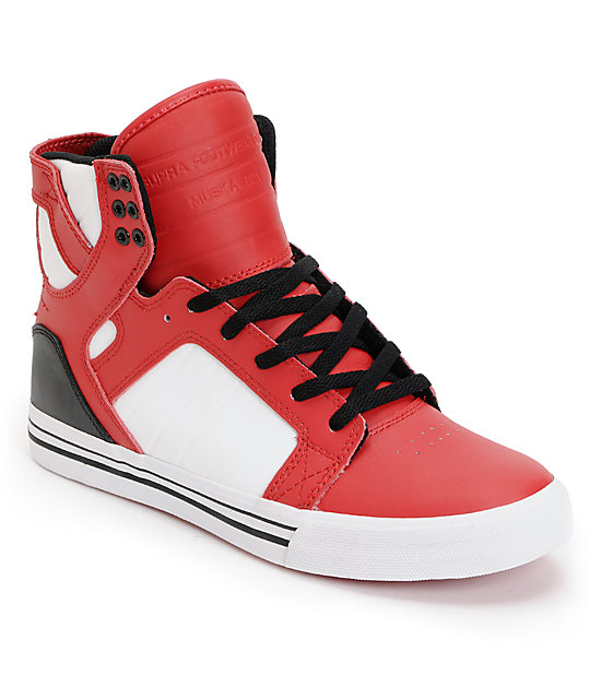 Supra Skytop Red, Black & White Leather Skate Shoes | Zumiez