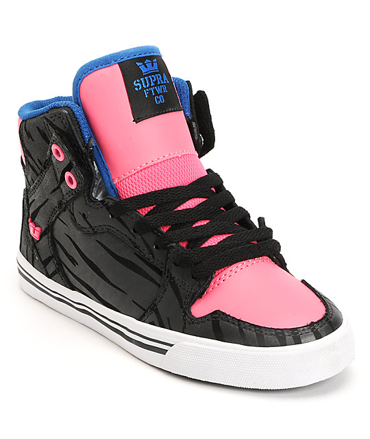 Supra Vaider Black Zebra, Pink & Royal Nubuck Skate Shoes | Zumiez