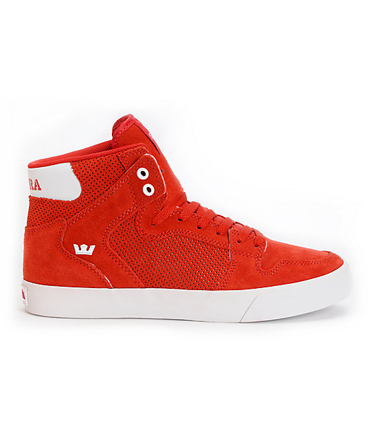 Supra Vaider Red Perforated Suede Skate Shoes | Zumiez