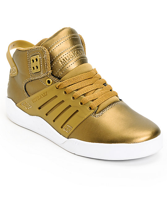 Supra Womens Skytop III Gold Leather Skate Shoes