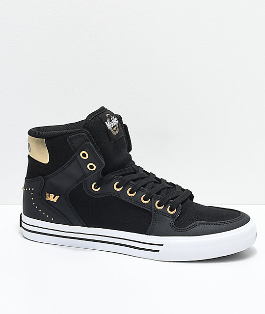 Supra x Modelo Vaider Negra Black, Gold & White Skate Shoes | Zumiez